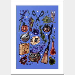 Kitchen Witch Blue background Posters and Art